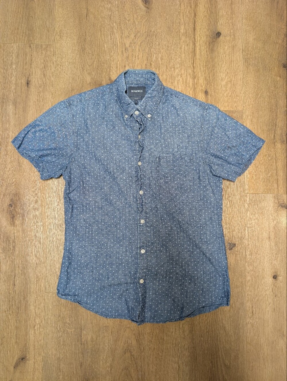 Bonobos Blue Short Sleeve Button-Down with Small White Dot Pattern